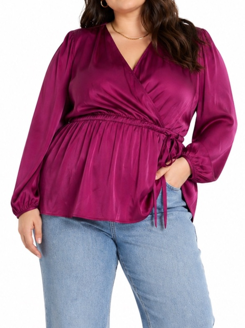 The Drop Caralynmirand Women's Silky Satin Wrap Top 2XL